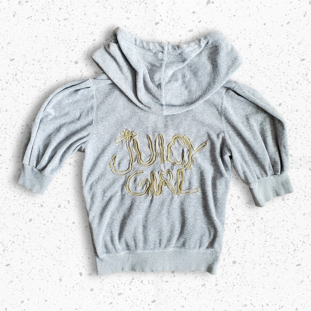 Vintage Juicy Couture Y2K Velour Track Jacket Gray Juicy Girl Women’s Sz M